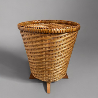 กระบุงไม้ไผ่สาน ฐานไม้ ถังขยะสไตล์ธรรมชาติ ตะกร้าใส่กระถางต้…