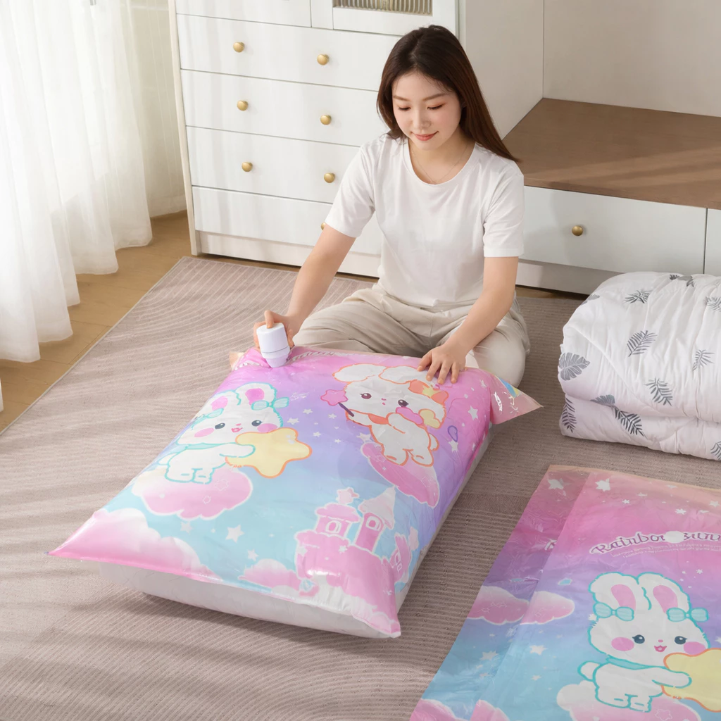 ถุงสูญญากาศเก็บผ้านวม ถุงบีบอัดสูญญากาศ สำหรับเสื้อผ้า ผ้าห่ม ขนาดใหญ่ 50x70 60x80 80x100 ซม. วัสดุ PA+PE รุ่นหนาพิเศษ ก thumbnail 9