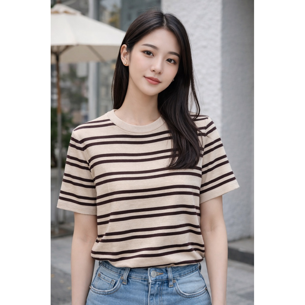 เสื้อยืดไหมพรมลายริ้ว ป้าย Tag:One K
