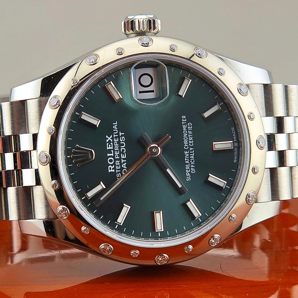 Rolex Datejust 31 Oystersteel Green Dial White Gold&Diamonds Ref:278344RBR