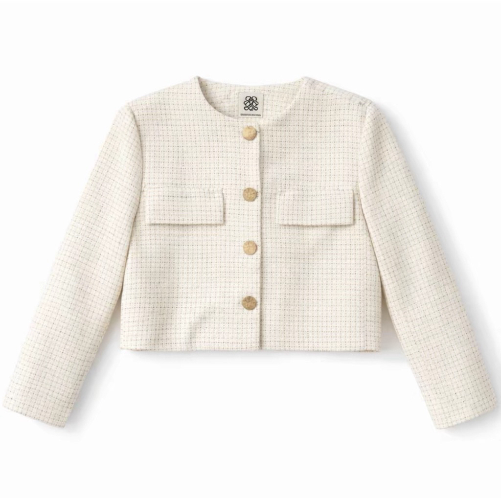 BNK Milan Tweed Jacket : Cloud Danser เสื้อคลุมผ้าทวีตสีขาวครีม Size 40 (Used) แต่งดีเทลกระเป๋า มาพร