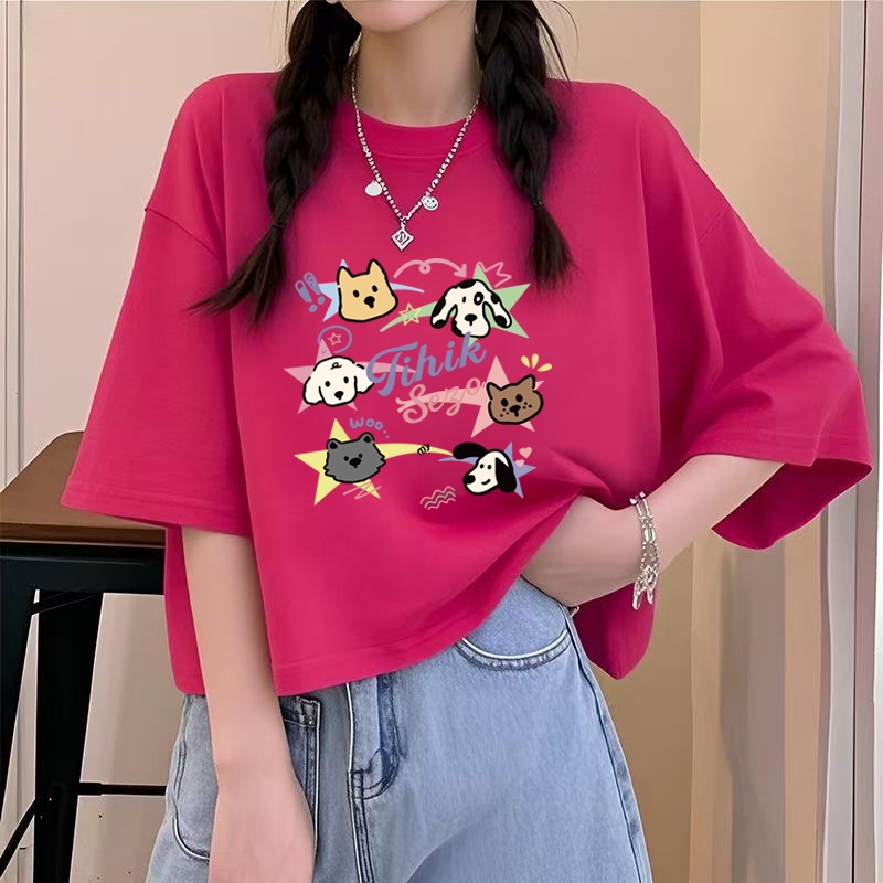 เสื้อครอปคนอ้วนไซส์ใหญ่ Oversize เสื้อผ้าสาวอวบน่ารักๆ เสื้อยืดแฟชั่นผู้หญิงแบบหลวมสไตล์เกาหลี ลายการ์ตูน กําลังฮิตใหม่