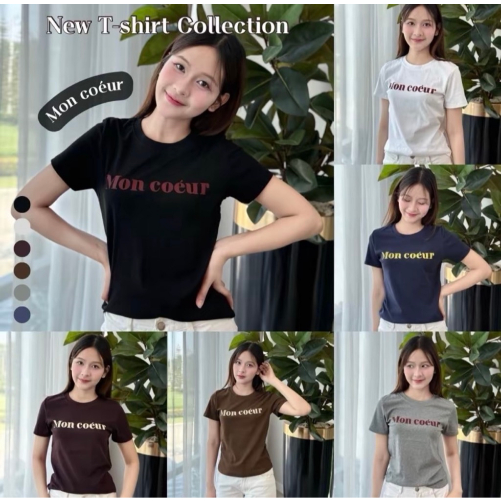 เสื้อยืดคอกลมแขนสั้น ลาย Mon coeur ป้าย WJ&WG