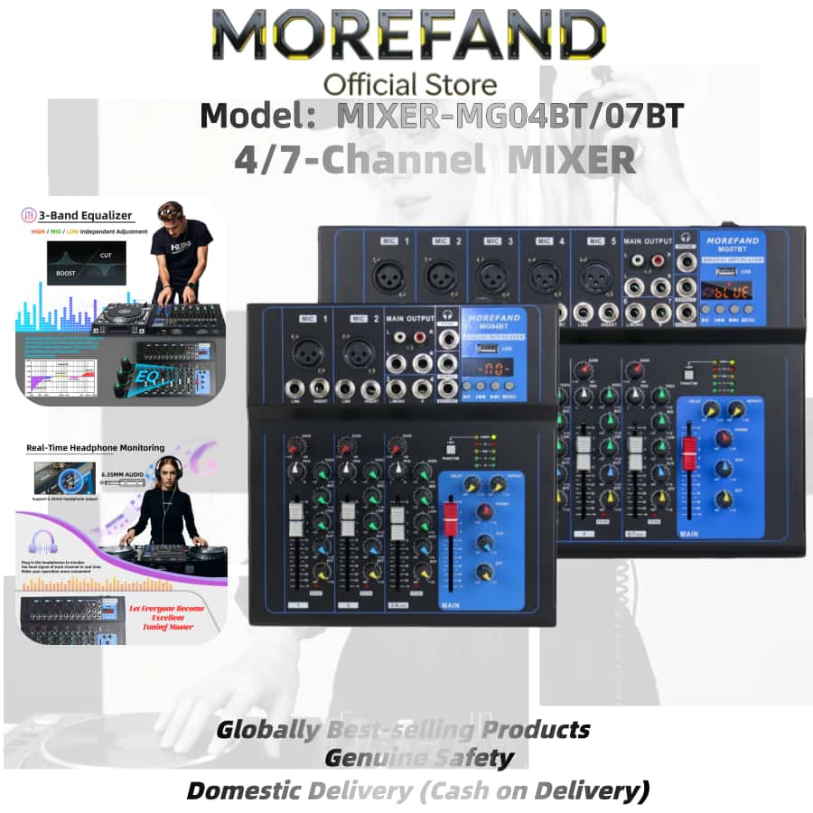 【COD】💯MOREFAND มิกเซอร์ KTV MG07BT/MG04BT 4/7 ช่อง ขนาดเล็ก ฟังก์ชั่น USB Bluetooth พร้อมเอฟเฟกต์รีเ