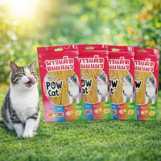 Deemar ขนมแมว อาหารทานเล่นสำหรับแมว ปลาเส้นPOW CAT ขนมสำหรับแมว POW CAT