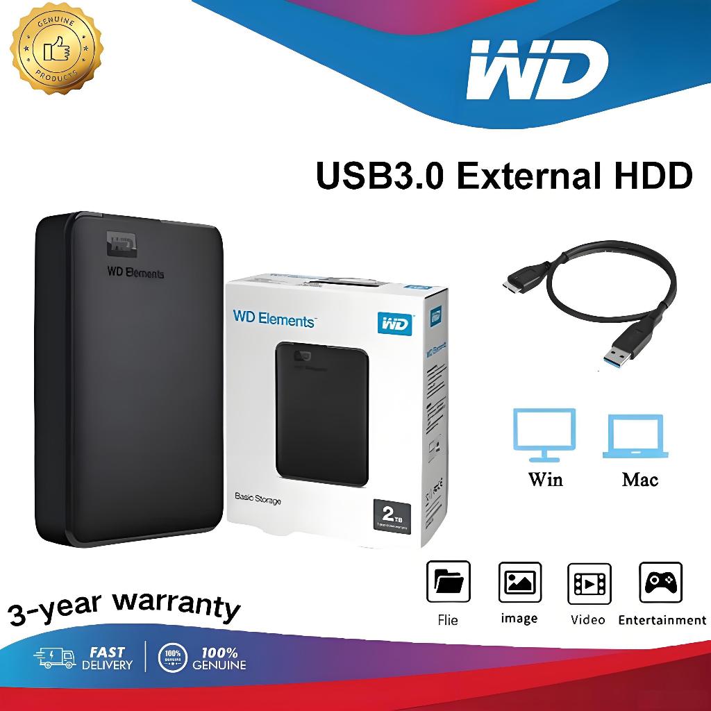 【จัดส่งตลอด 24 】1TB/2TB/4TB Elements HDD Portable hard drives 2.5'' External Hard Disk USB3.0