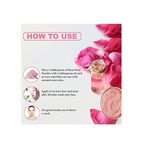 Organic Rose Petal Powder For Face And Skin 100 grams