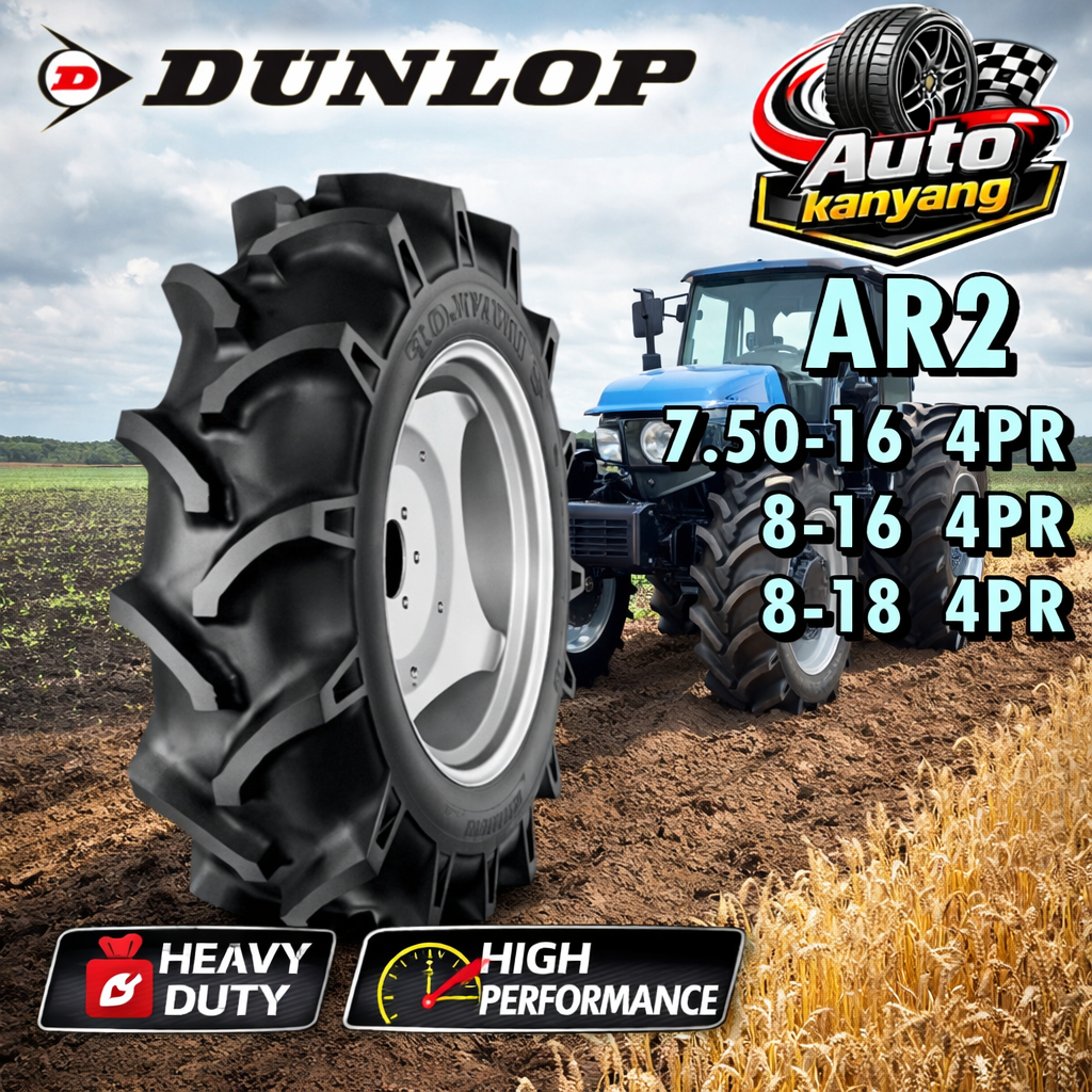 7.50-16 , 8-16 , 8-18 ยางรถไถ ล้อหน้า ยี่ห้อ DUNLOP รุ่น AR2 ราคาถูก ส่งเร็ว มีมอก.