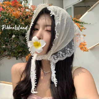 ผ้าโพกศีรษะ ผ้าพันคอ ทรงสามเหลี่ยม แต่งลูกไม้ ลายดอกไม้ แฟชั่นฤดูร้อน สไตล์ฝรั่งเศส ระบายอากาศ ถอดออกได้ ราคาถูก