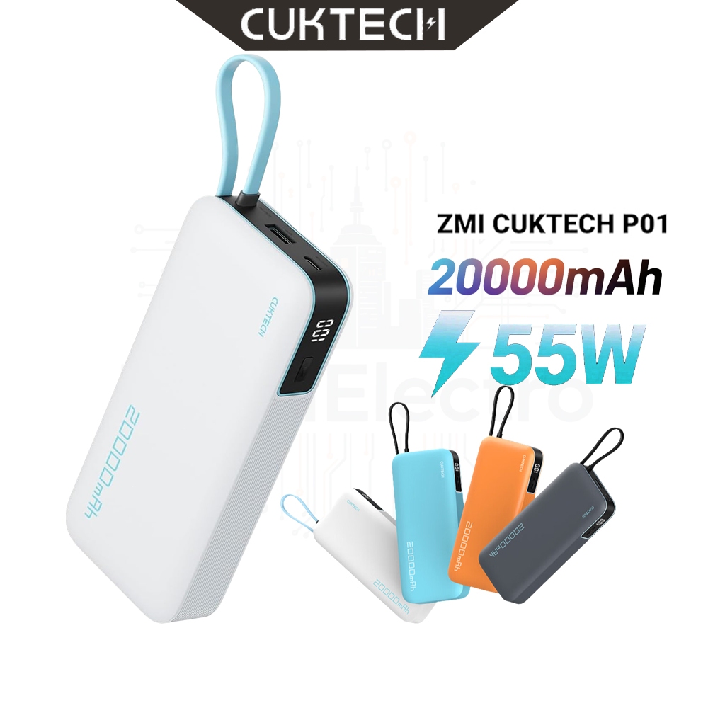 พาวเวอร์แบงค์ CUKTECH 20000mAh 45W มีสาย USB-C ในตัว ชาร์จเร็วสำหรับสมาร์ทโฟนและแท็บเล็ต