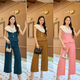 ชุดSet เสื้อดีเทลคอถ่วงทูโทนแต่งกระดุมสีทองที่ช่วงอก มาพร้อม…