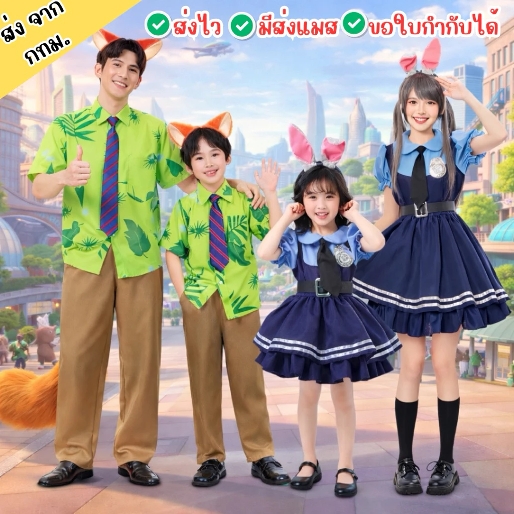 🔥ส่งไว จาก กทม🔥ชุดซูโทเปีย ชุดจูดี้ ชุดจิ้งจอก นิค ตำรวจกระต่าย คอสเพลย์ Zootopia cosplay Judy Nick costume