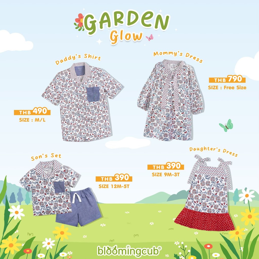 Garden Grow Collection เสื้อครอบครัว เซ็ต พ่อ แม่ ลูก ลายดอกไม้สดใส ผ้าลินิน คอตตอน