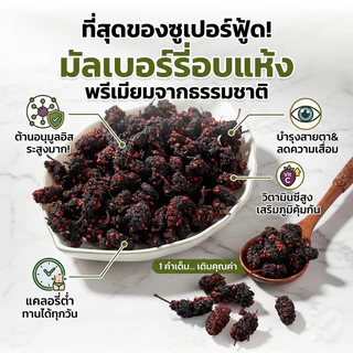 มัลเบอรี่อบแห้ง ลูกหม่อน ผลไม้อบแห้ง Mulberry dried fruit 250 กรัม ตราภูดอย สินค้าไทยปลอดภัย100% รับประกันคุณภาพ
