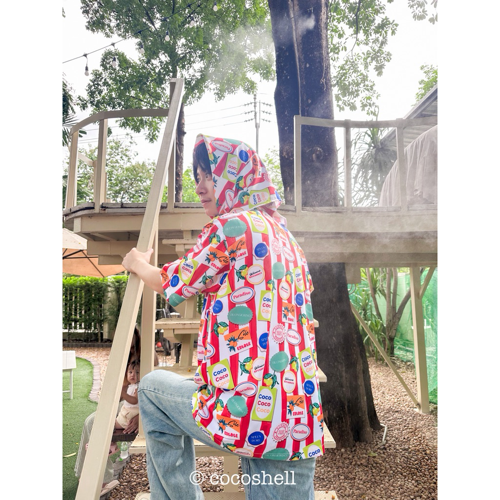 พร้อมส่งจากไทย เสื้อฮาวาย Cocoshell ผ้าไหมอิตาลี ไม่ยับไม่ร้อนไม่ต้องรีด ไม่ระคายผิว ลายโลโก้สีสันสดใส H111