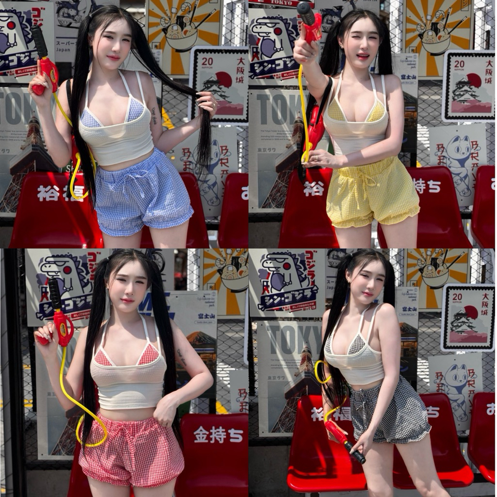 ชุดเซ็ทสงกรานต์3ชิ้น บิกินี่+สายเดี่ยว+กางเกงขาจั้ม(บกน3)