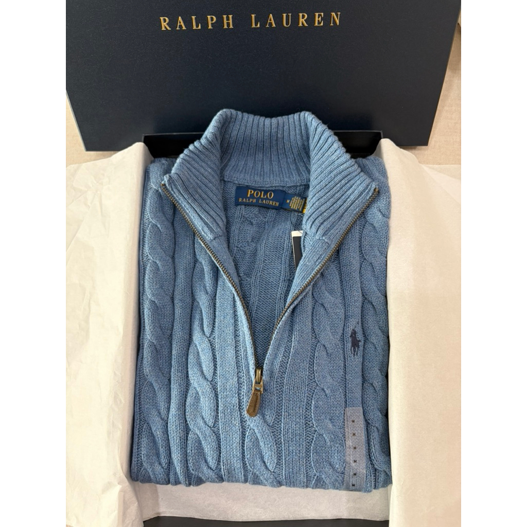 Polo Ralph Lauren Cable-Knit Cashmere Quarter-Zip Sweater M
