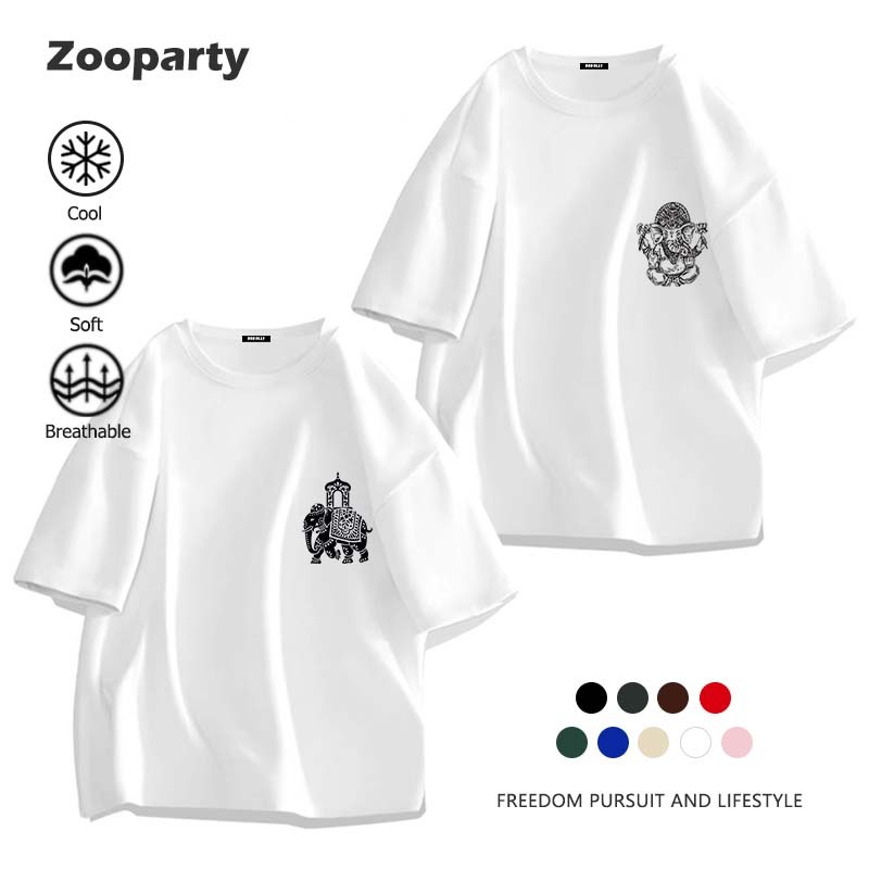 ลายช้าง เสื้อยืด มินิมอล ลวดลาย ใหม่ ใส่สบาย ไม่หด คอกลม เสื้อเชิ้ตแขนสั้น(ส่งเร็ว จัดส่งจากไทย)