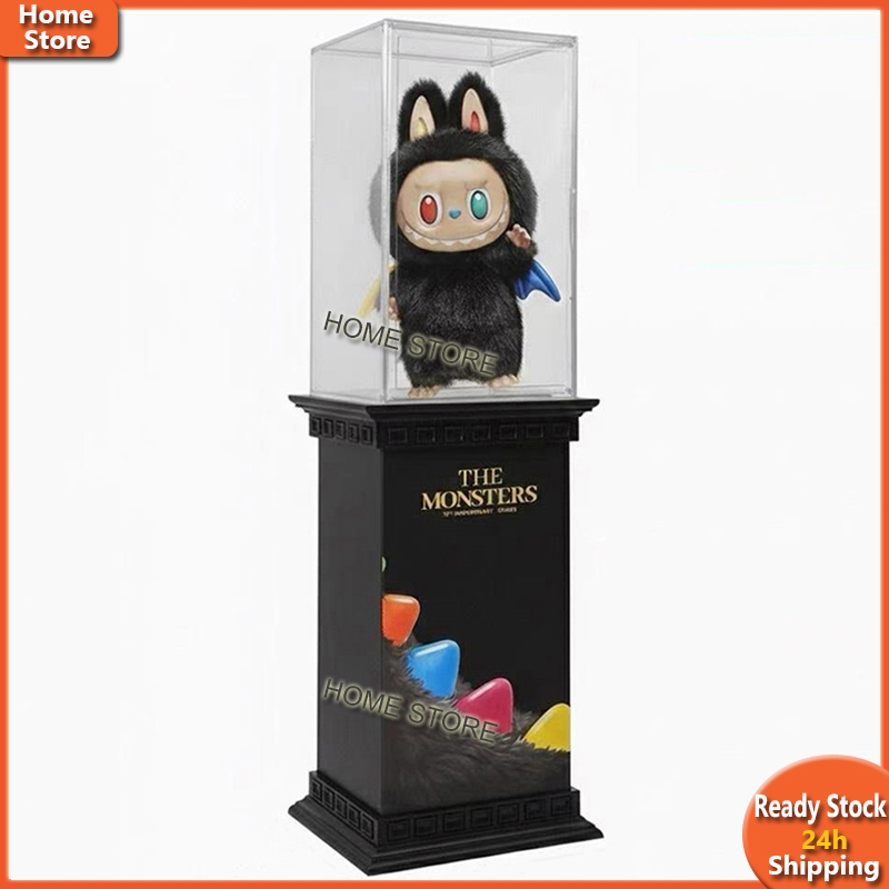 โปร่งใส Labubu กล่องแสดง Zimomo 10th Aniversary โรมันคอลัมน์ฐานตุ๊กตากันฝุ่นกรณี