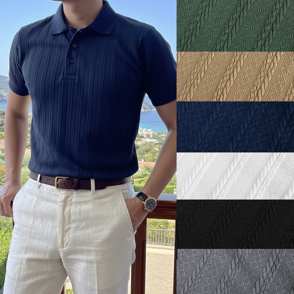 Rope Knit Polo เสื้อโปโลถักลายเชือกสุดคลาสสิก สีน้ำตาลอ่อน,กรม,เทาเข้ม,ขาว,ดำ,เขียว