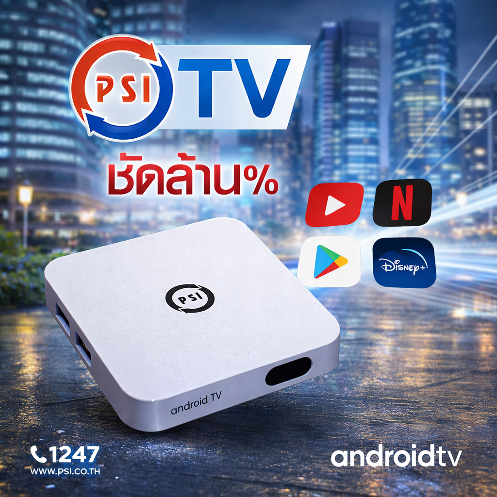 กล่อง PSI Android TV Box รองรับ WiFi ดู YouTube สตรีมมิ่ง