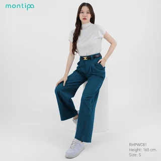 Montipa กางเกงทรงกระบอกใหญ่ ตะขอและซิปหน้า แต่งจีบด้านหน้า ดีเทลหูเข็มขัดคู่ ผ้า Comfort RHPWC81