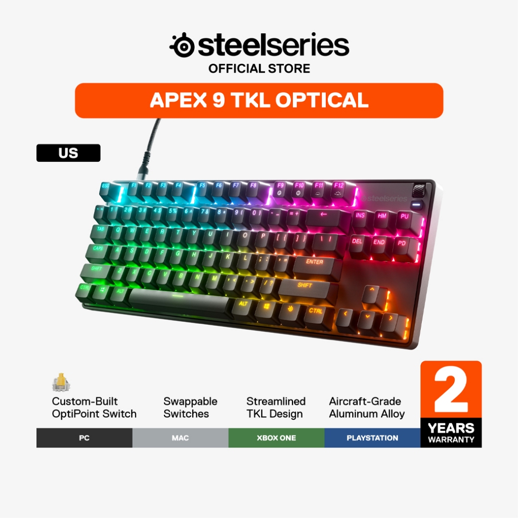 SteelSeries APEX 9 เคส PBT ไฟ RGB ปรับแต่งได้ รองรับ Hot-Swap สวิตช์ QX2 104 ปุ่ม