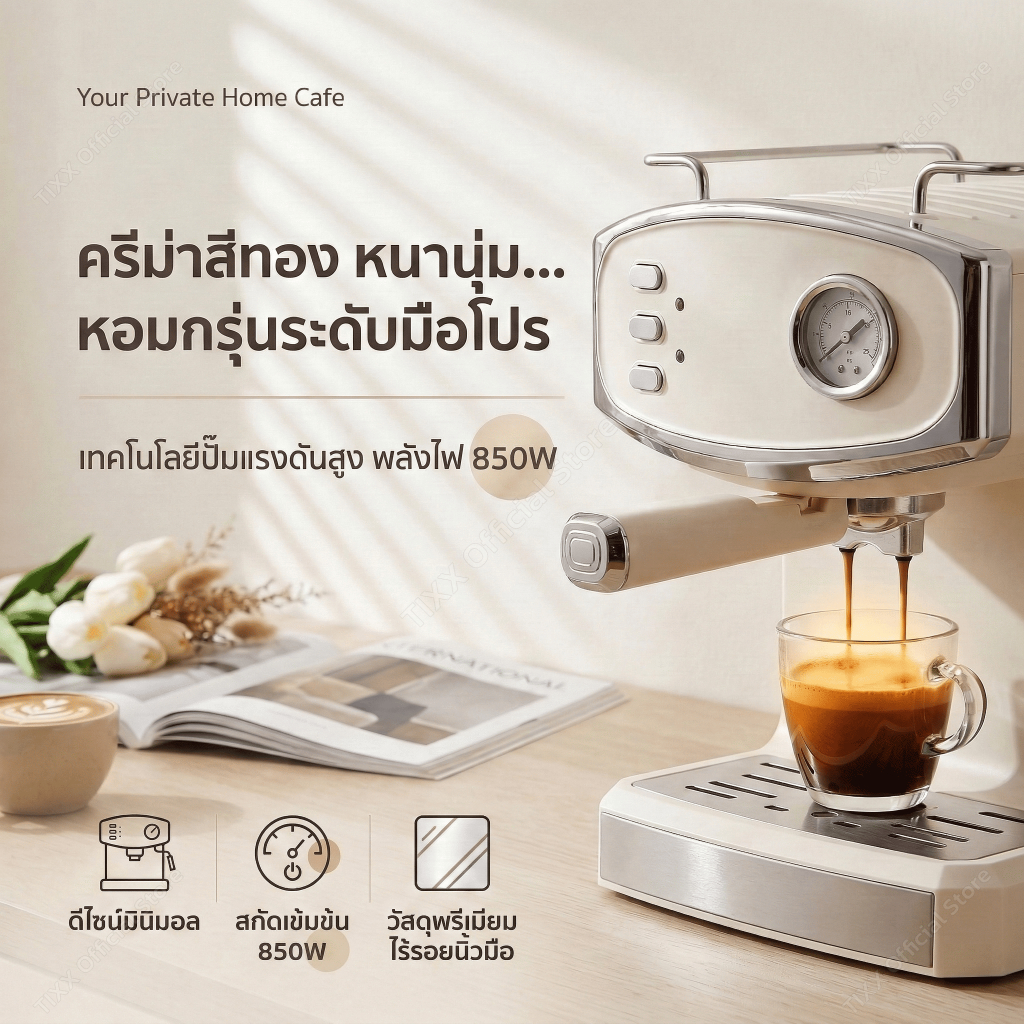 เครื่องชงกาแฟเดี่ยว 1.6L ดีไซน์วินเทจทันสมัย ขนาดกะทัดรัด รูปที่ 2