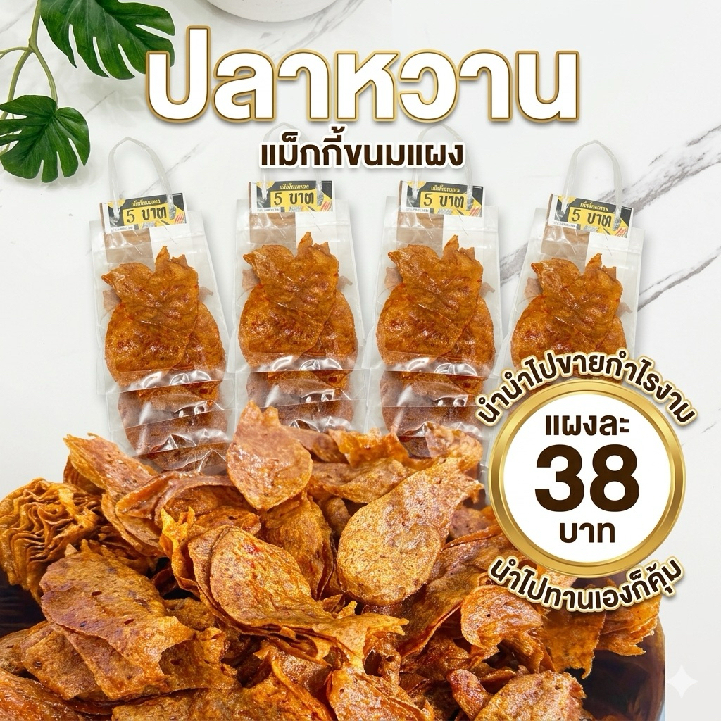 ปลาหวาน ขนมปลาแผ่น ขนมแผง 38 บาท มีทั้งหมด 10 ชิ้น อร่อยคุ้มค่าราคาสบายกระเป๋า