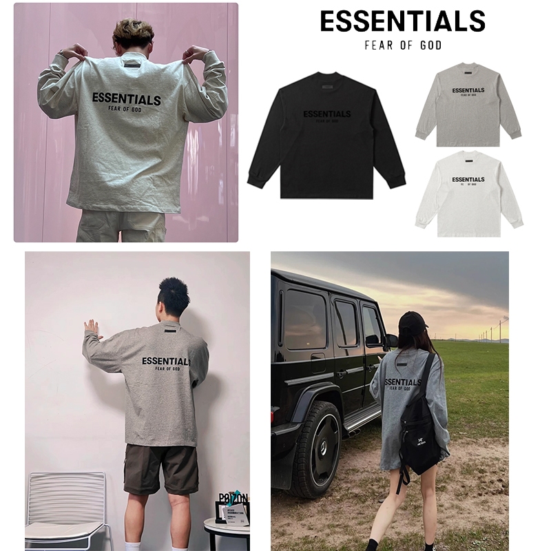Fear of God Essentials SS22 LS Tee Light Oatmea ตัวอักษรโลโก้ Flocking Round Neck Long Long Long