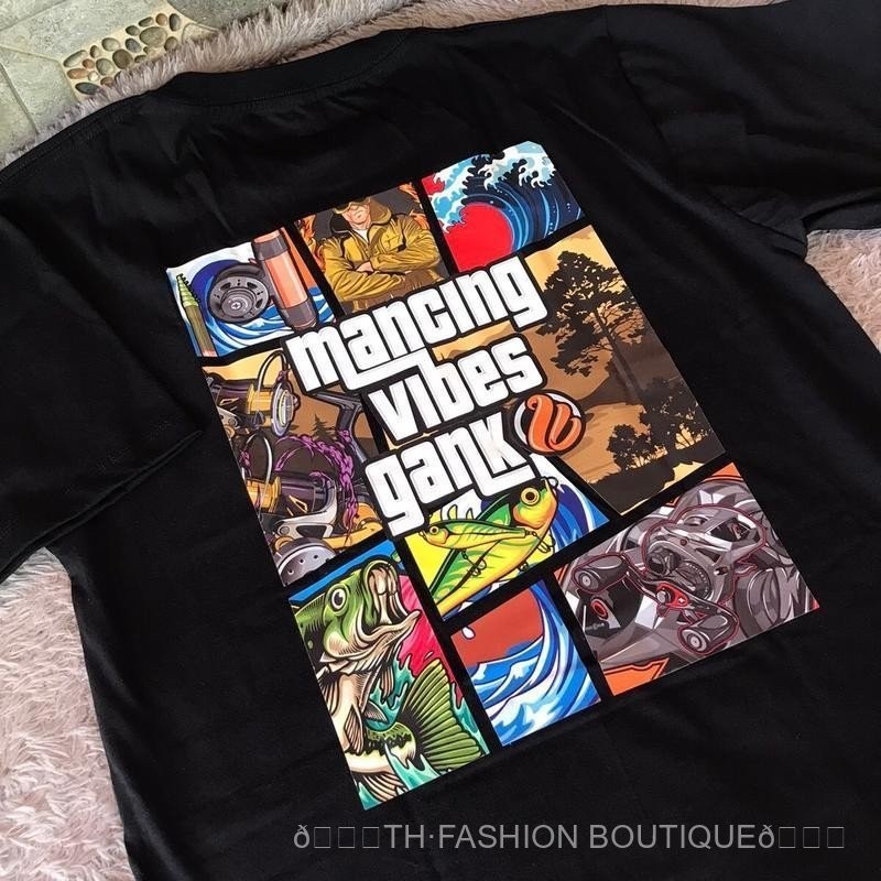 เสื้อยืด GTA Vibes 🎣 ตกปลา ผู้ชายผู้หญิง Cotton 100% ลายการ์ตูนสุดฮิต ทรงธรรมดา ยาวปกติ