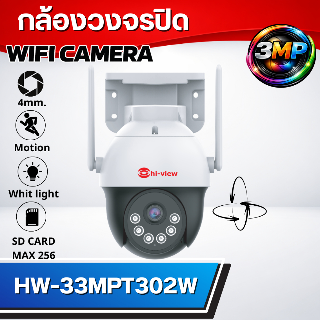 กล้องวงจรปิดไร้สาย HW-33MPT302W ใช้งานภายนอก กันน้ำ พูดคุยได้ รองรับ 2.4GHz และ 5GHz