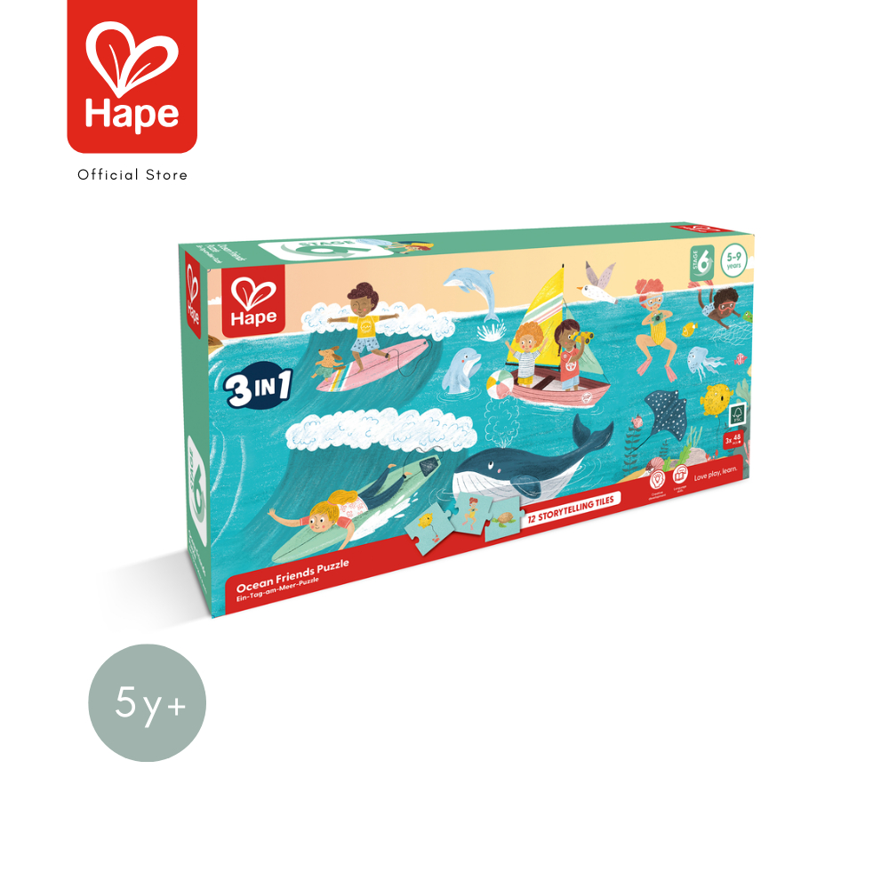 Hape - Ocean Friends Puzzle Puzzle Bercerita 3 Set 48 Keping Teman-Teman Laut 5Y+ gambar 8