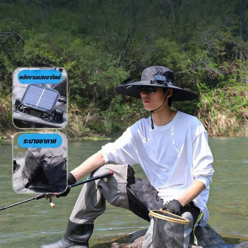 หมวกพัดลมโซลาร์เซลล์ ชาร์จไฟได้ กันยูวี UPF50+ thumbnail 5