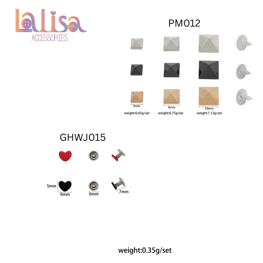 หมุดตอกตกแต่งกระเป๋า หมุดพีระมิด / หัวใจ / ดอกไม้ อะไหล่กระเป๋า Rivet DIY PM012 / GHWJ015 / HH6545