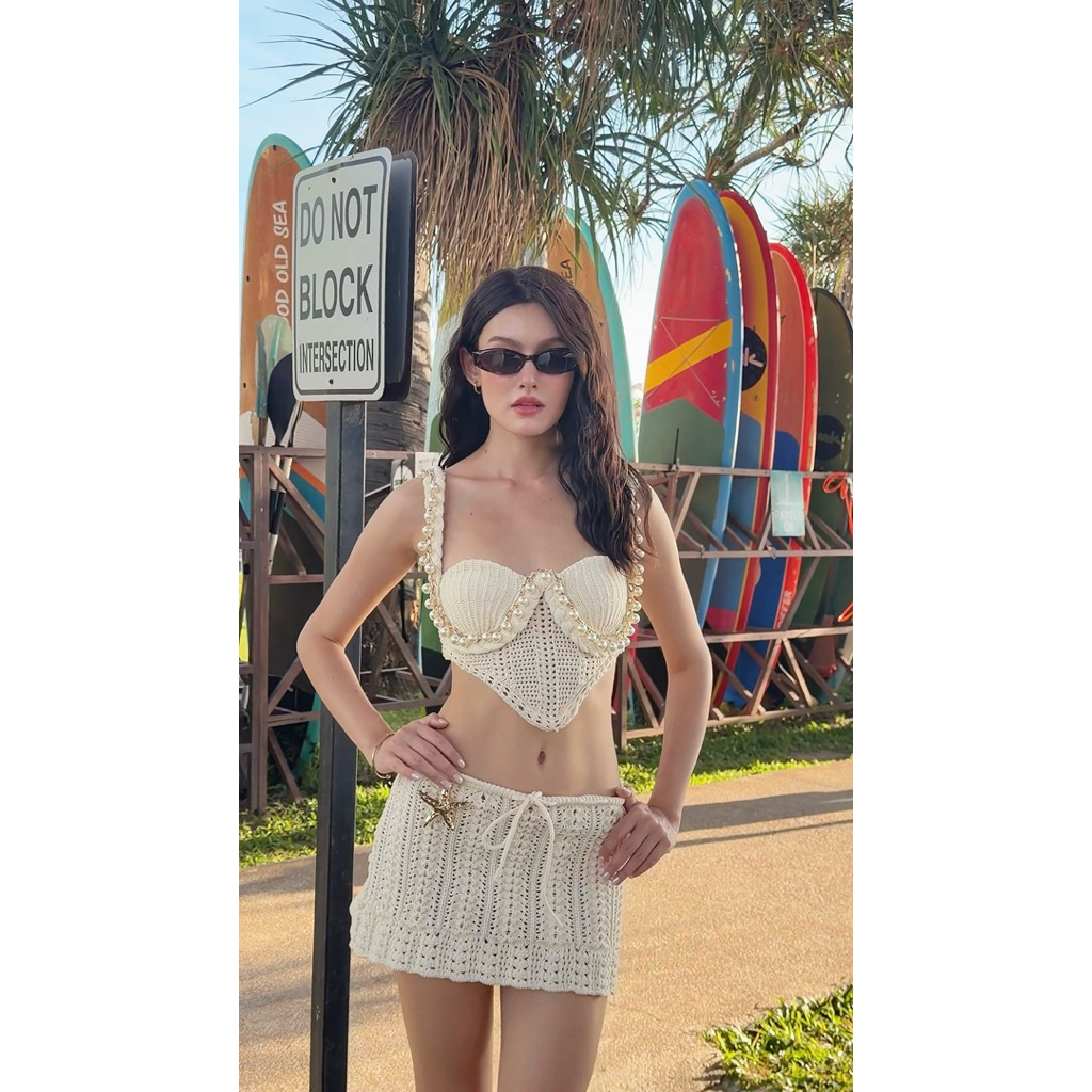 Monaco Summer beach ชุดเซทเสื้อพร้อมกระโปรง2 ชิ้น ไปทะเลลุคหรูสไตล์สาวทะเล