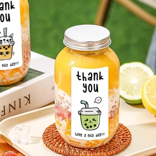 ( LP ) สติกเกอร์ THANK YOU ลายชานมไข่มุก สติกเกอร์ปิดผนึก ขนาด 3x6 ซ.ม ( 100 ดวง/แพค )