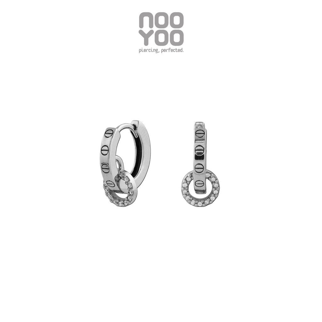 NooYoo ต่างหูสำหรับผิวแพ้ง่าย Double Hoops Charm Surgical Steel