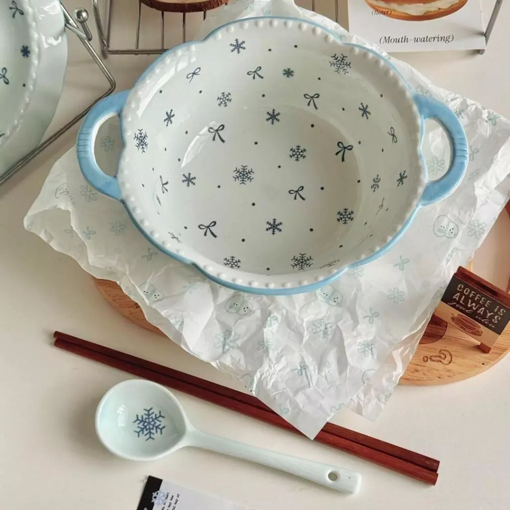 ชุดชามเซรามิก Snow ชุดใหม่สำหรับใช้ในครัวเรือน คุ้มค่า เหมาะสำหรับรับประทาน ชามข้าว จาน ชามโยเกิร์ต thumbnail 7