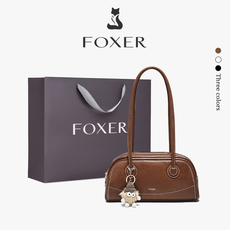 FOXER กระเป๋าโบว์ลิ่ง กระเป๋าสะพายไหล่ผู้หญิง สไตล์แฟชั่น กระเป๋าถือผู้หญิง