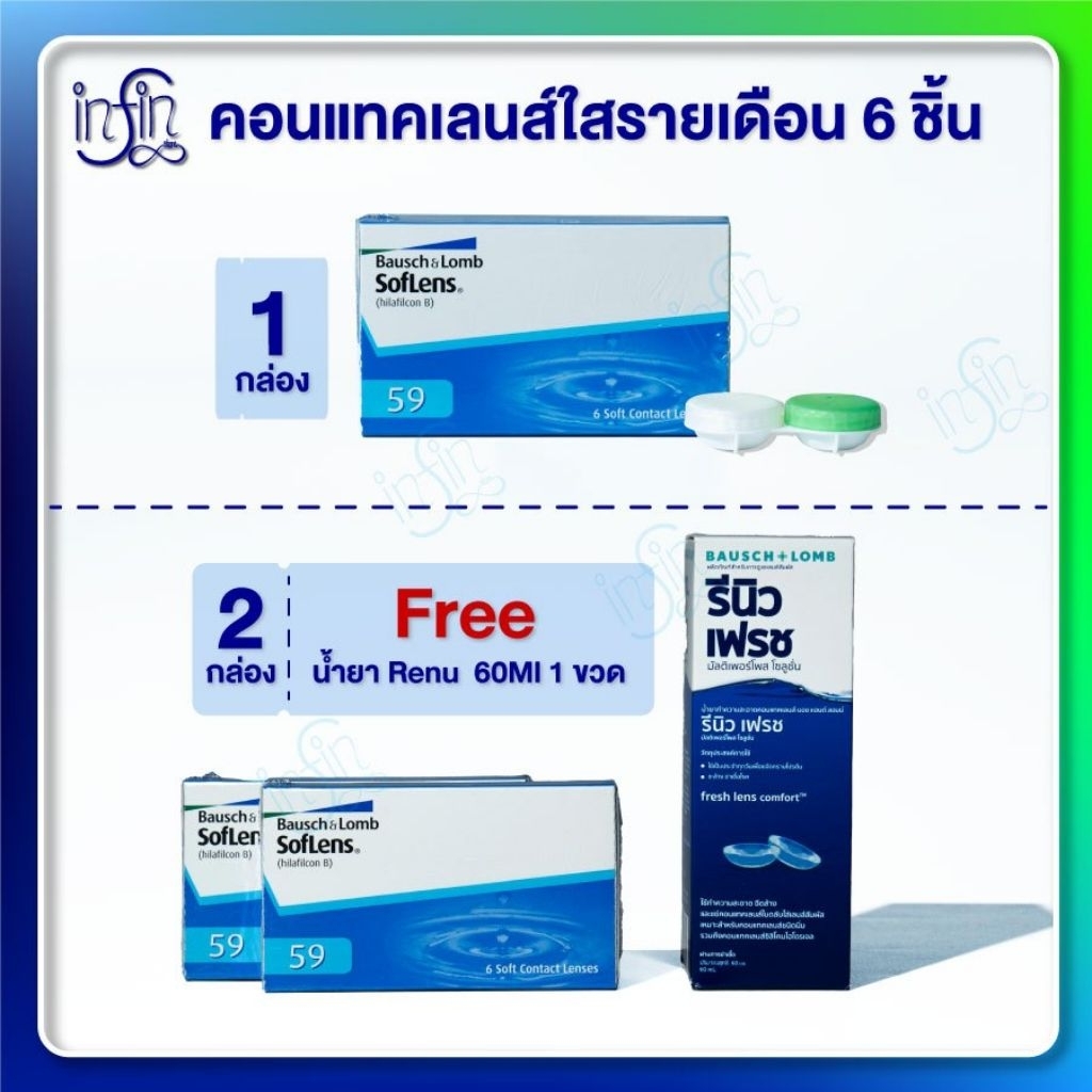 คอนแทคเลนส์ รายเดือน Bausch&Lomb แพ็ค 6ชิ้น (3 คู่)