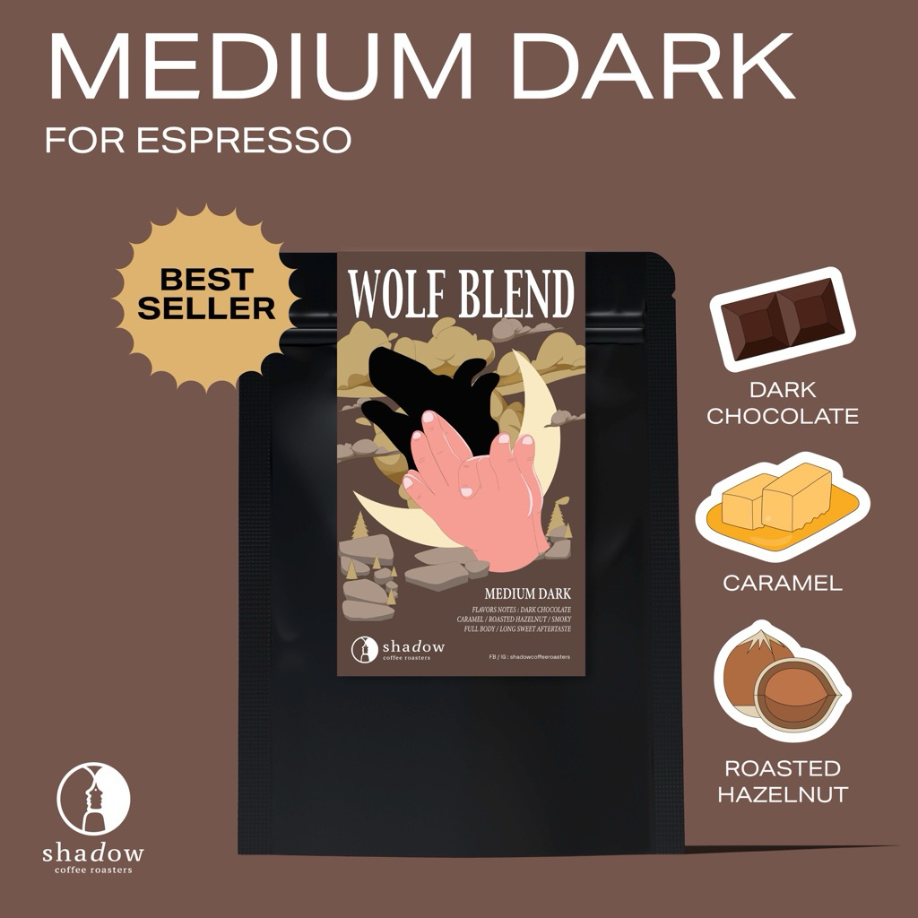 WOLF Blend (Brazil, Thai arabica) เมล็ดกาแฟคั่วกลางค่อนเข้ม /200g 1kg Shadow coffee roasters