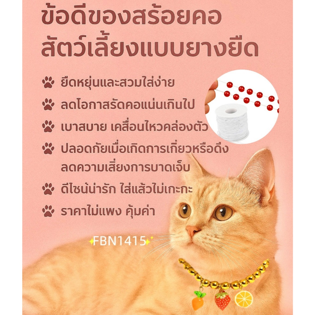 ปลอกคอ สร้อยคอ ลูกปัดทอง 8 มิล แมว หมา ปลอกคอสัตว์เลี้ยง ยืดได้ ยางยืด กระพรวนทอง 22มิล ราคา ถูกที่สุด ดีลบีเคเค แกลเลอรีภาพที่ 6