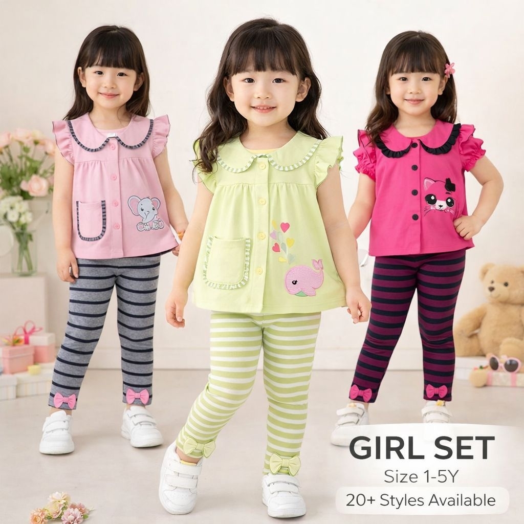 [รวมแบบ] ชุดเด็กผู้หญิงน่ารัก ไซส์ 1-5ปี (ชุดเซ็ตเลกกิ้งเด็ก) ดูลายเพิ่มเติมด้านใน