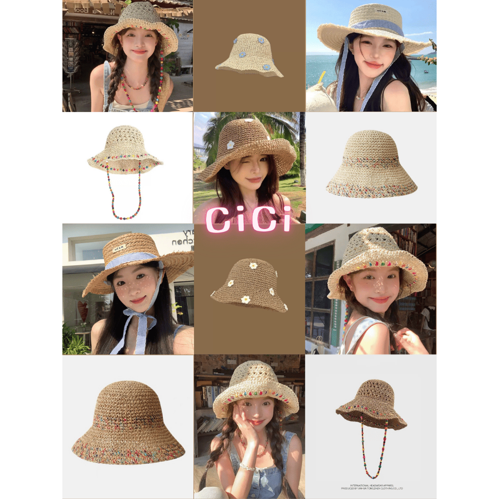 ส่งทันทีCici (NO. CM1027/290/167)หมวกฟางสานกันแดด ทรงบักเก็ต ระบายอากาศได้ดี ใส่ไปทะเลคือปังมาก