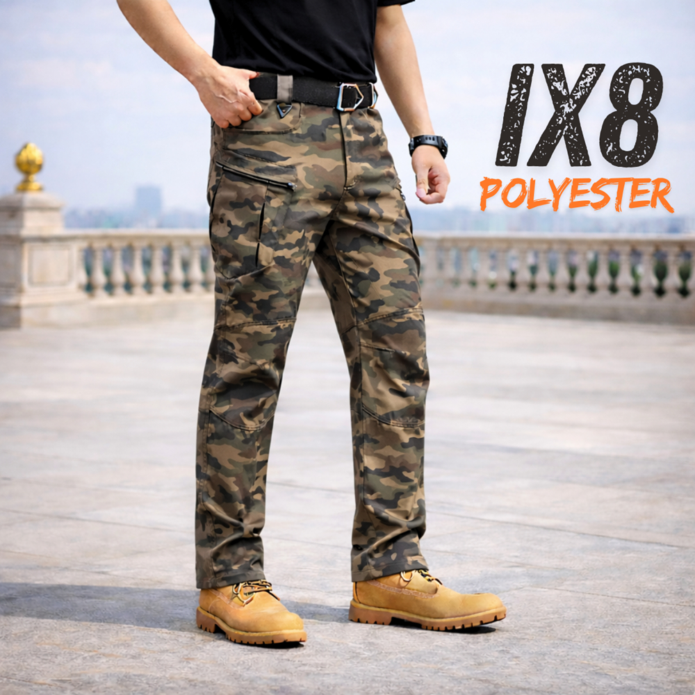 IX8 กางเกงคาร์โก้ กางเกงยุทธวิธี ผ้ายืด สีCPดำ มีซับใน มีช่องกระเป๋าหลายช่อง XS-5XL