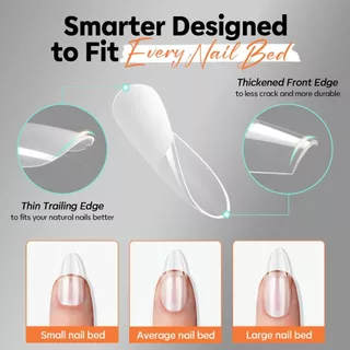 【คุณภาพสูง】Modelones เล็บปลอมอัลมอนด์สั้น 216 ชิ้น 12 ไซส์ Soft Gel Tips ใส ครอบเต็มเล็บ ต่อเล็บ DIY
