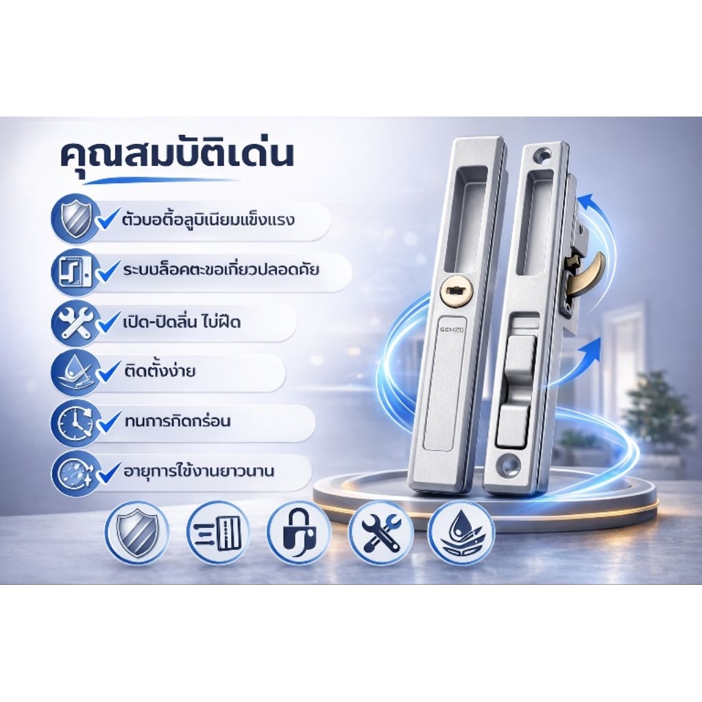 COD มือจับประตูบานเลื่อน มีกุญแจ มือจับประตูอลูมิเนียม รูปที่ 8