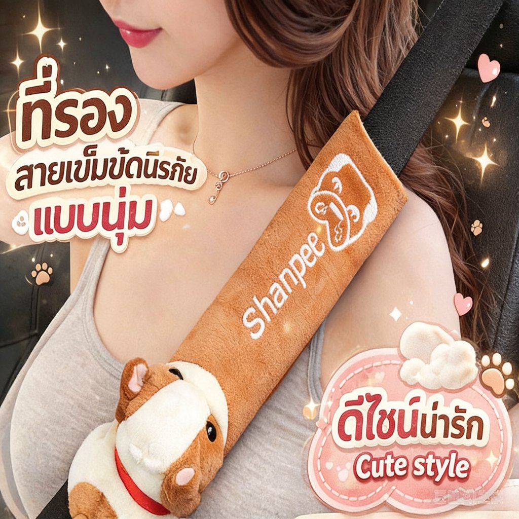 ปลอกหุ้มเข็มขัดนิรภัยลายการ์ตูน ปลอกหุ้มเข็มขัดนิรภัยตกแต่งรถยนต์แบบนุ่ม 1 ชิ้น