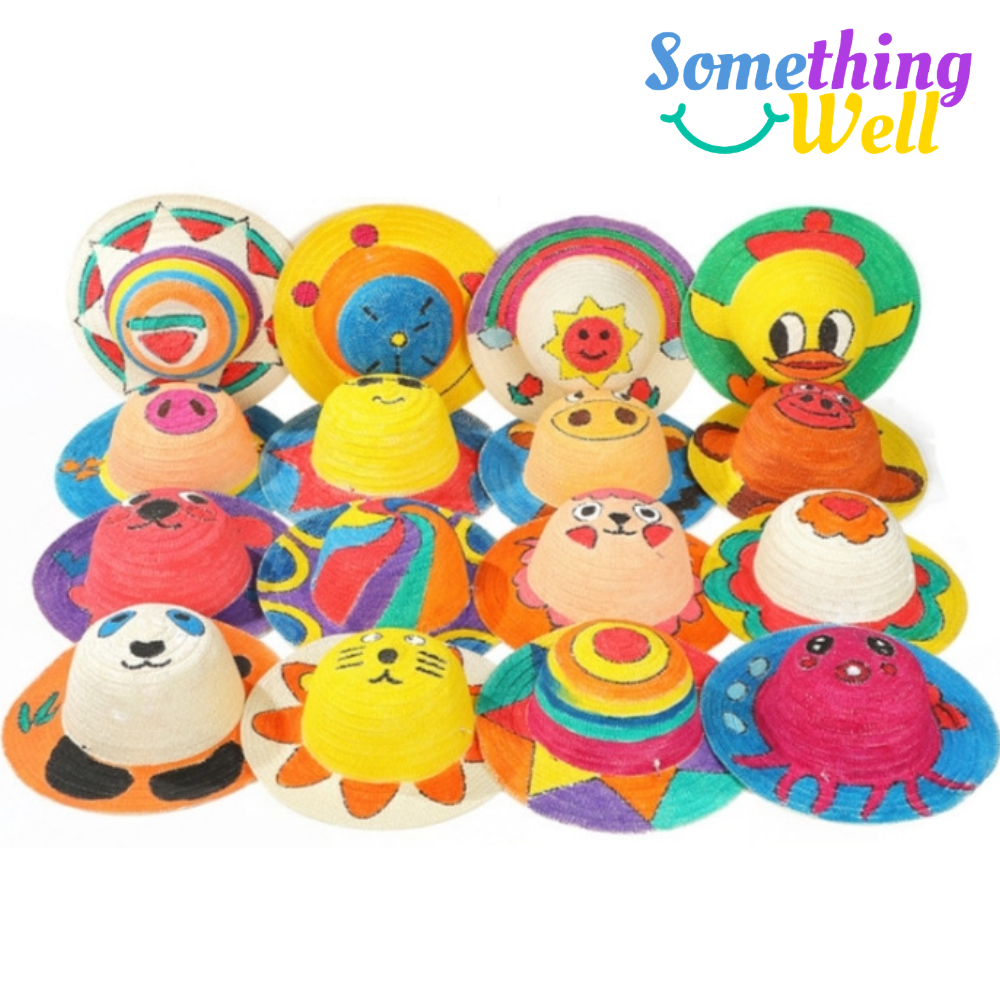 หมวกฟางระบายสีเด็ก DIY ลายการ์ตูน Hat Painting 28cm กิจกรรมศิลปะเด็ก เสริมพัฒนาการ งานวาดภาพเด็ก